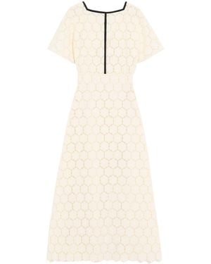 Valentino Cotton Fleurs À Jours Midi Dress - Natural