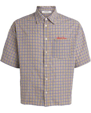About Blank Cotton Raw-Hem Check Short-Sleeve Shirt - Grey