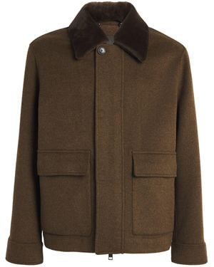 Yves Salomon Wool-Cashmere Mink-Collar Jacket - Brown