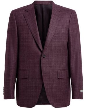 Canali Wool-Silk Check Blazer - Purple