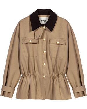 Maje Contrast-Collar Trench Coat - Brown