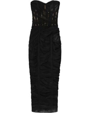 Dolce & Gabbana Tulle Ruched Bustier Midi Dress - Black