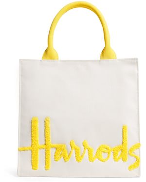 Harrods Small Cotton Logo Tote Bag - Yellow