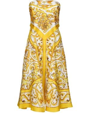 Dolce & Gabbana Silk Majolica Scarf Dress - Yellow