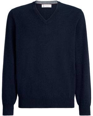 Brunello Cucinelli Cashmere V-Neck Jumper - Blue