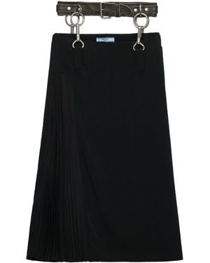 Prada Belted Pleated Midi Skirt - Black