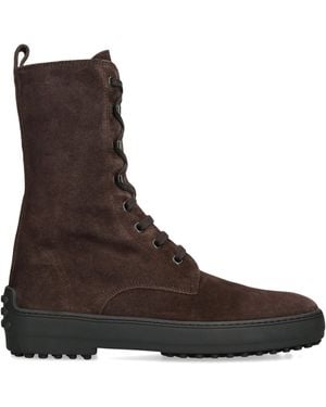Tod's Suede Winter Gommino Lace-Up Ankle Boots - Brown