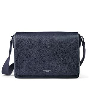 Aspinal of London Leather Reporter Messenger Bag - Blue