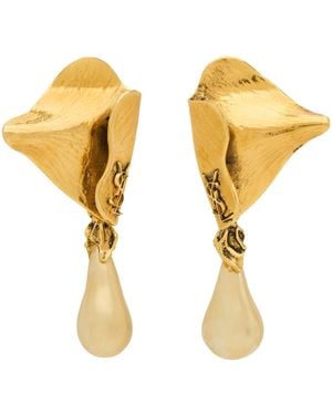 Saint Laurent Faux Pearl Cassandra Earrings - Metallic