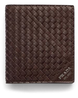 Prada Leather Woven Wallet - Brown
