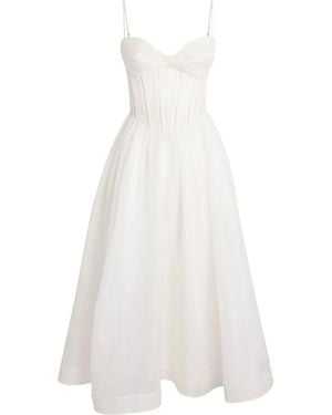 Zimmermann Linen-Silk Luna Corset Midi Dress - White
