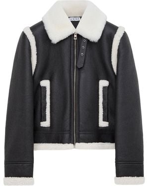 Loewe Lambskin Shearling-Trim Aviator Jacket - Black