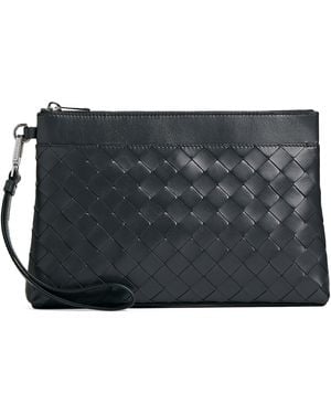 Bottega Veneta Leather Intrecciato Prism Pouch - Black
