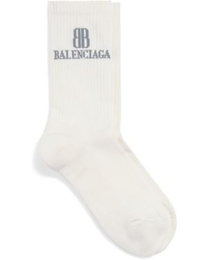 Balenciaga Cotton-Blend Logo Socks - White