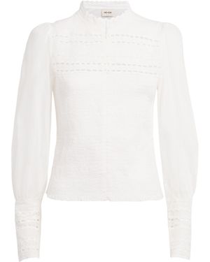 ME+EM Cotton Lace Shirred Blouse - White