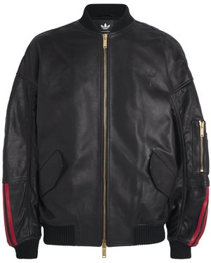 Willy Chavarria X Adidas Originals Leather Bomber Jacket - Black