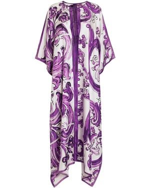 Dolce & Gabbana Silk Majolica Print Maxi Dress - Purple