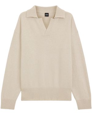 BOSS Virgin Wool Polo Jumper - White