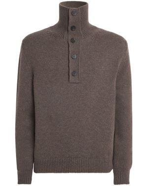 Johnstons of Elgin Cashmere Button-Neck Jumper - Brown