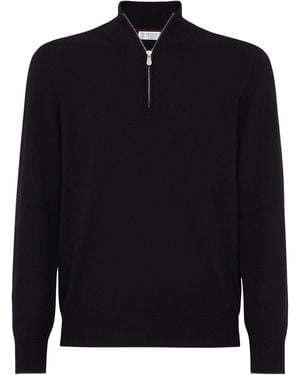 Brunello Cucinelli Cashmere Quarter-Zip Sweater - Black