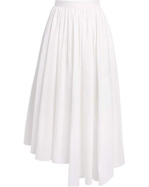 Self-Portrait Poplin Asymmetric Midi Skirt - White