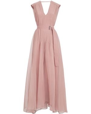 Brunello Cucinelli Silk Belted Maxi Dress - Pink