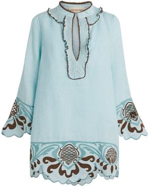Lug Von Siga Linen Embroidered Tess Mini Dress - Blue