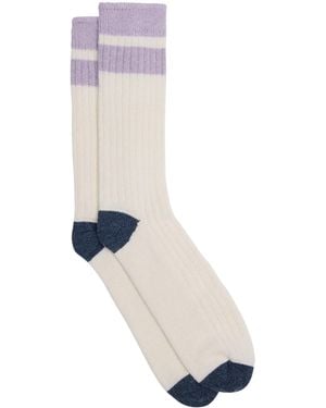 dunhill Cashmere-Cotton Stripe Socks - White