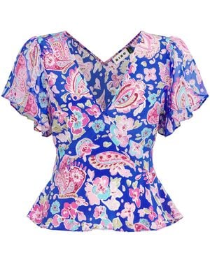 RIXO London Silk Floral Lania Blouse - Blue
