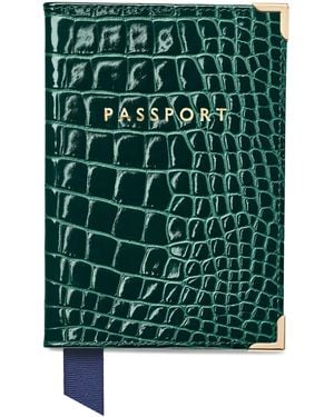 Aspinal of London Croc-Embossed Leather Passport Cover - Green