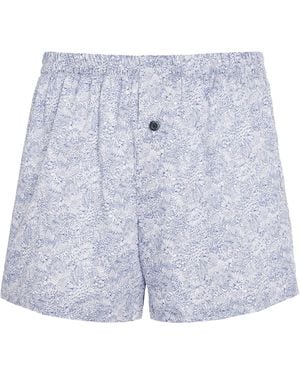 Zimmerli of Switzerland Cotton Sateen Printed Boxer Shorts - Blue