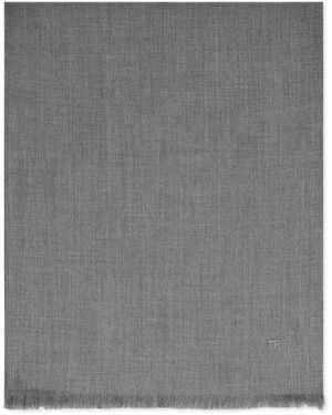 Tom Ford Cashmere-Silk Logo Scarf - Grey
