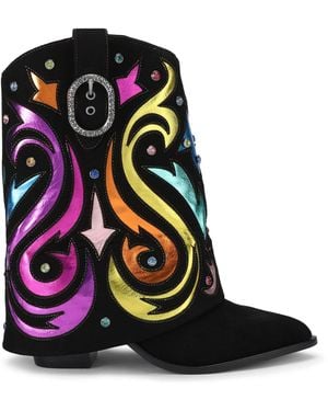 Kurt Geiger Suede Fold-Over Notting Western Boots - Black