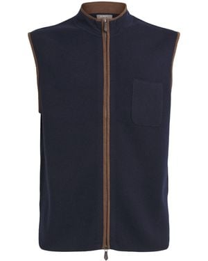 N.Peal Cashmere Organic Cashmere Alcantra-Trim Shaftesbury Gilet - Blue