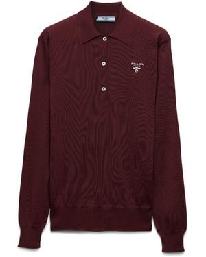 Prada Silk Long-Sleeve Polo Shirt - Purple