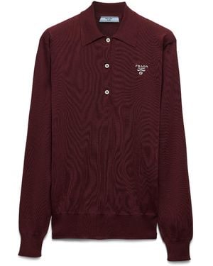 Prada Silk Long-Sleeve Polo Shirt - Purple