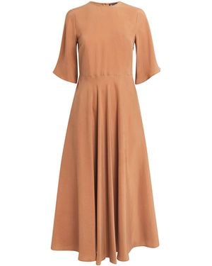 Colombo Silk Belted Midi Dress - Brown