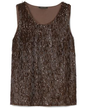 Marina Rinaldi Embroidered Tulle Sleeveless Top - Brown