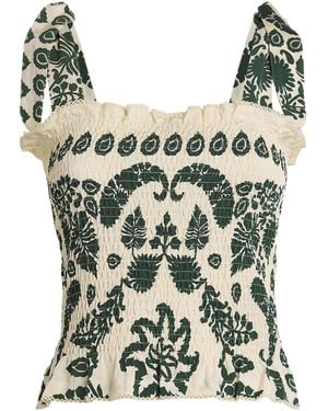Sandro Smocked Printed Crop Top - Green