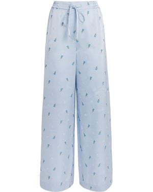 Claudie Pierlot Satin Floral Wide-Leg Trousers - Blue
