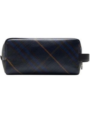 Burberry Cotton-Blend Check Travel Pouch - Blue