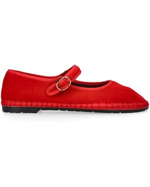 Flabelus Velvet Mellark Mary Jane Flats - Red