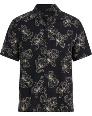 Vince Linen-Blend Floral Cabana Shirt - Black