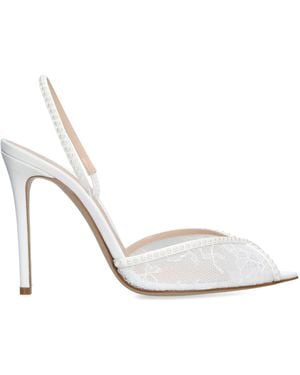 Andrea Wazen Embellished Lace Katy Slingback Heels 105 - White