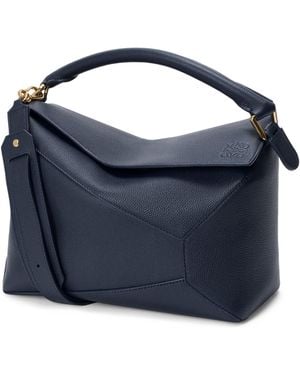 Loewe Medium Leather Puzzle Edge Top-Handle Bag - Blue