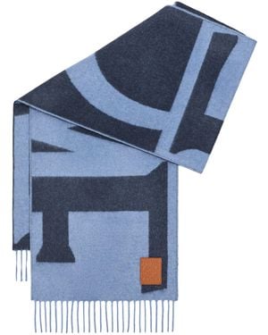 Loewe Cashmere Logo Jacquard Scarf - Blue