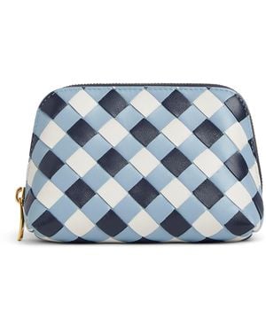 Bottega Veneta Leather Intrecciato Half-Moon Pouch - Blue