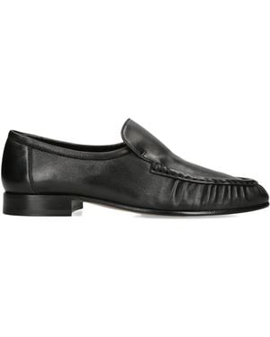 The Row Soft Moccasin Two Leather Loafers - Black