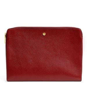 Harrods Large Pebbled Leather Pouch - Red