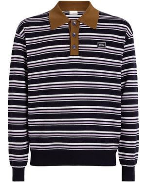 Drole de Monsieur Wool-Blend Striped Polo Jumper - Blue